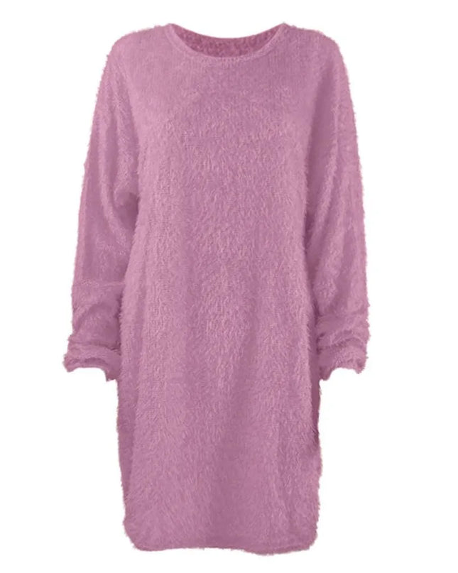 Kurzes Oversize Kleid in Grau Detailaufnahme Strickmuster