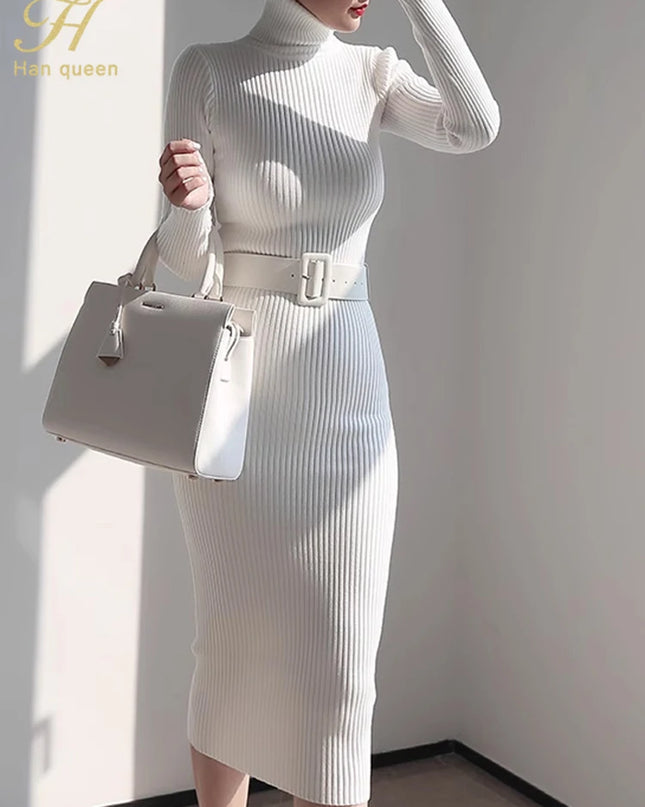 Pinkes Strickkleid, Rollkragen und langer Ärmel, Detailaufnahme