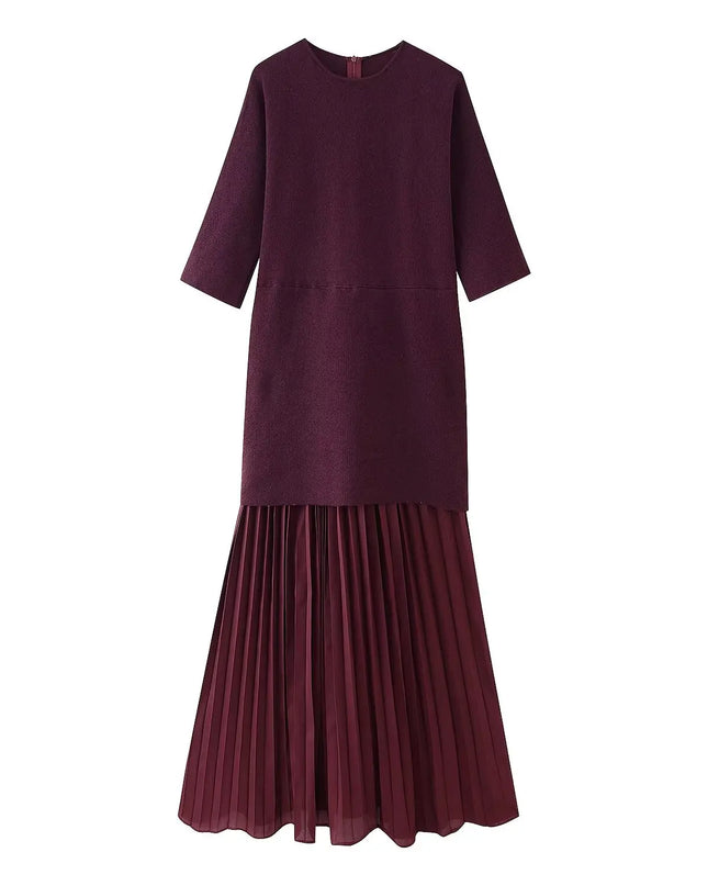 Weinrotes Strickkleid mit Dreiviertelarm - langes strickkleid dreiviertelarm weinrot