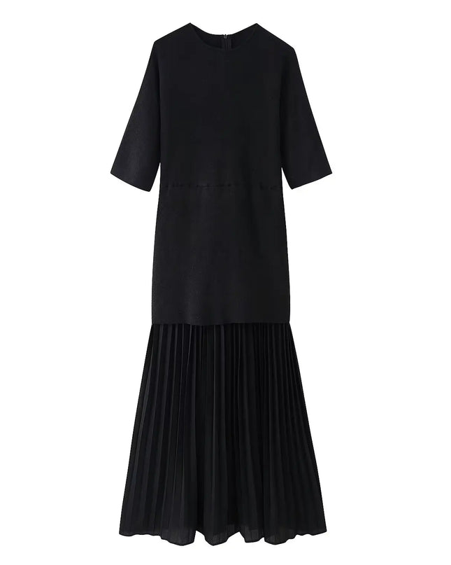 Langes Strickkleid Dreiviertelarm Schwarz - Frontansicht