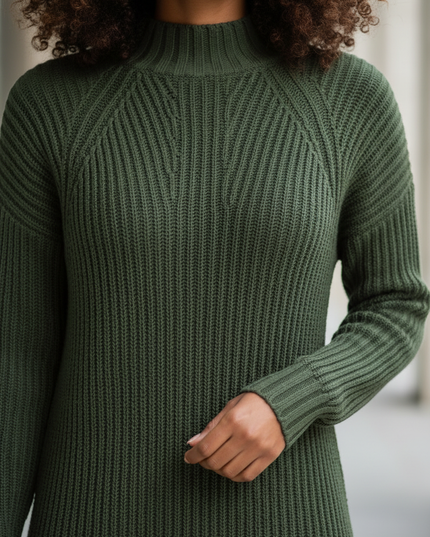 Mini Strickkleid Dunkelgrün mit Stehkragen - Ansicht 4