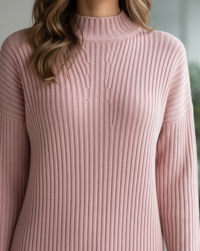 Mini Strickkleid Rosa - Rippstrick mit Stehkragen - Ansicht 4