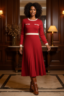 Schickes Strickkleid Damen - Rot mit Faltenrock - Ansicht 1