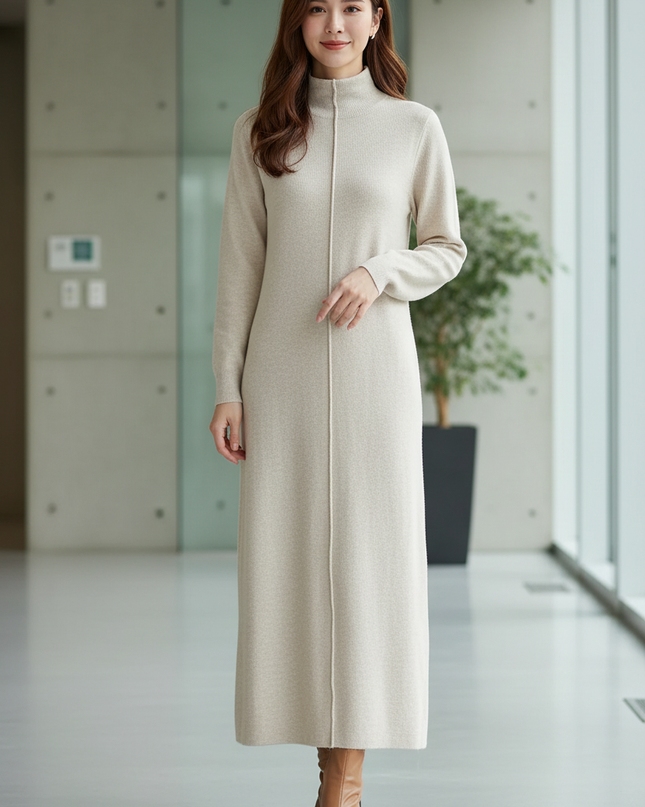 Strick Zweiteiler Creme: ärmelloses Kleid mit Cardigan - Ansicht 1
