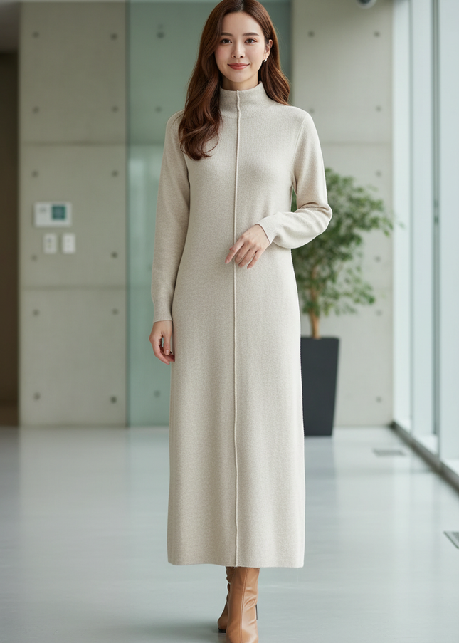 Strick Zweiteiler Creme: ärmelloses Kleid mit Cardigan - Ansicht 1