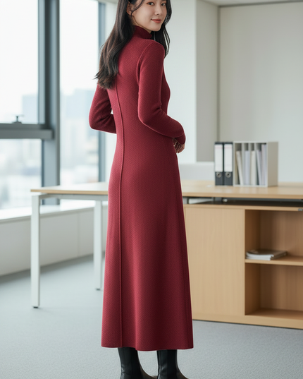 Strick Zweiteiler weinrot: ärmelloses Kleid + Cardigan - Ansicht 2
