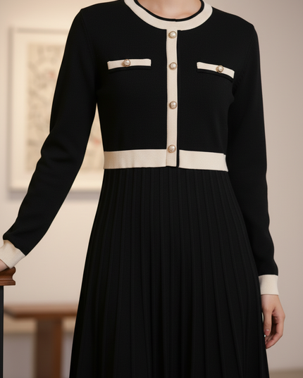 Strickkleid Damen elegant schwarz: Plisseerock Midi - Ansicht 4