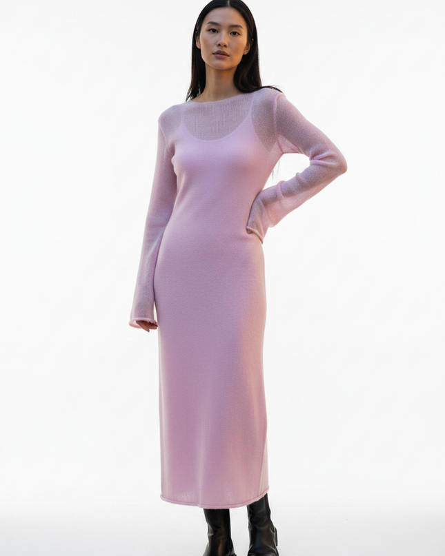 strickkleid damen figurumspielend in Rosa knöchellang - Ansicht 5