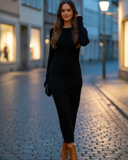 Strickkleid Damen lang eng - schwarzes Feinstrickkleid - Ansicht 3