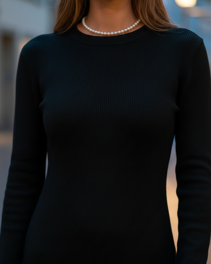 Strickkleid Damen lang eng - schwarzes Feinstrickkleid - Ansicht 4