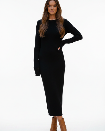 Strickkleid Damen lang eng - schwarzes Feinstrickkleid - Ansicht 5