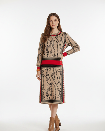 Strickkleid Damen modern beige Ketten-Jacquard - Ansicht 5