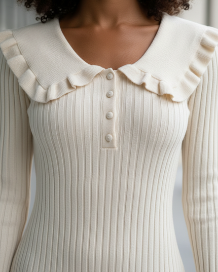 Strickkleid Damen tailliert in Creme mit Bubikragen - Ansicht 4