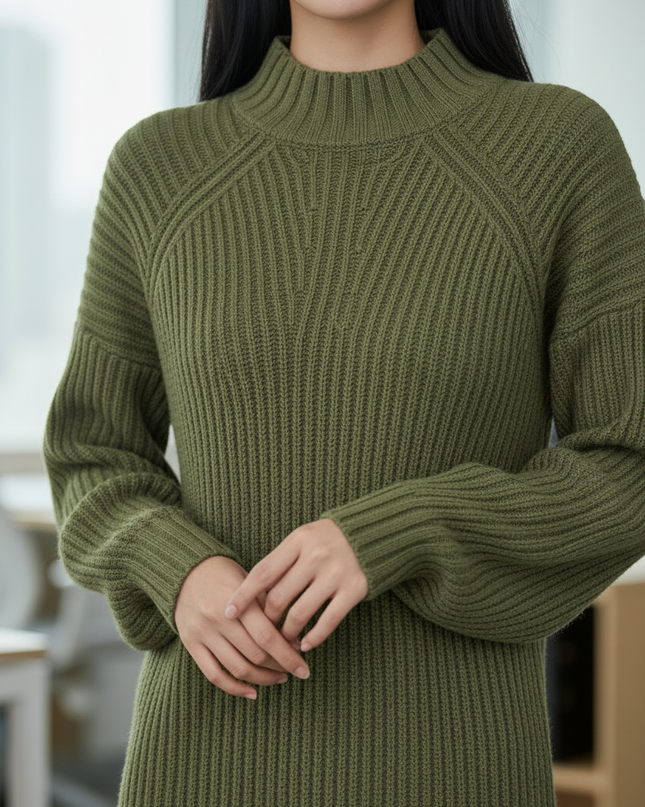 Strickkleid Damen Winter Kurz Olivgrün - Ansicht 4