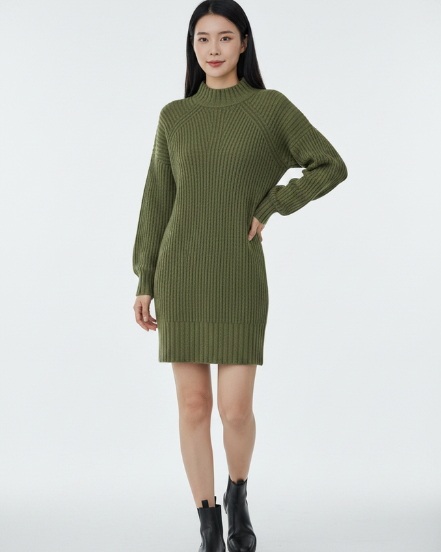 Strickkleid Damen Winter Kurz Olivgrün - Ansicht 5