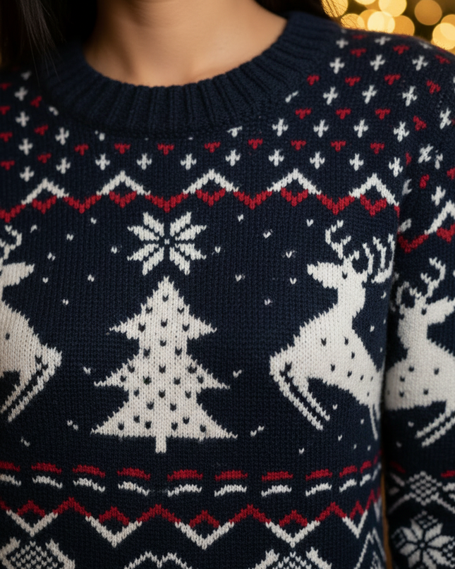 Strickkleid mit Weihnachtsmotiv Damen dunkelblau Rundhals - Ansicht 4