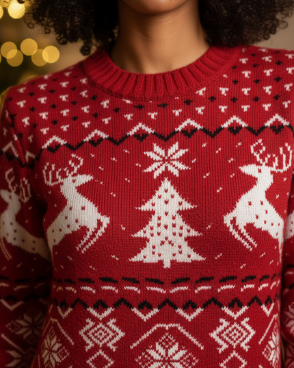 Strickkleid Weihnachten Damen rot mit Jacquardmuster - Ansicht 4